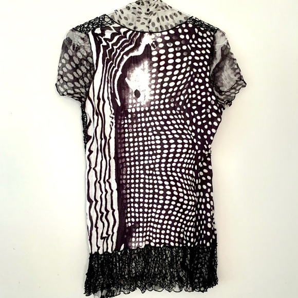 ALBERTO MAKALI Vintage Sheer, Floral, Printed, Beaded, Crochet Duster - Picture 3 of 7